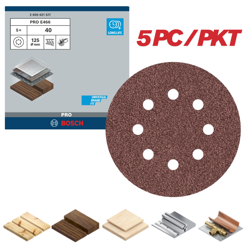 Bosch 125MM (5") Orbital Sanding Disc For Random Orbital Sanders, PRO E466 Series (5PC/PKT)