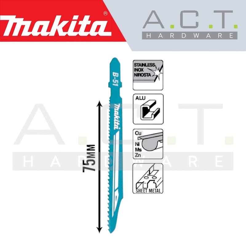 MAKITA JIG SAW BLADE, BAYONET TYPE, (SUPER EXPRESS/MILD STEEL/STAINLESS STEEL), NO: B-51 (B-06476) MAKITA JIG SAW BLADE, BAYONET TYPE, (SUPER EXPRESS/MILD STEEL/STAINLESS STEEL), NO: B-51 (B-06476)