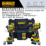 DEWALT DCK2050P1E1T 20V XR CORDLESS BRUSHLESS COMBO SET (IMPACT DRIVER DCF850 + HAMMER DRIVER DRILL DCD805)