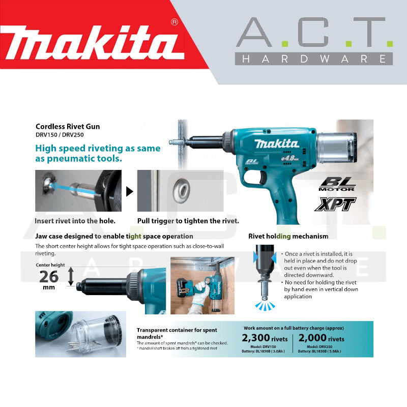 MAKITA DRV250Z CORDLESS RIVET GUN MAKITA DRV250Z CORDLESS RIVET GUN