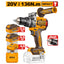 INGCO 20V 136NM BL HIGH TORQUE IMPACT DRILL 2X5.0 + BITS & CASE CIDLI201368