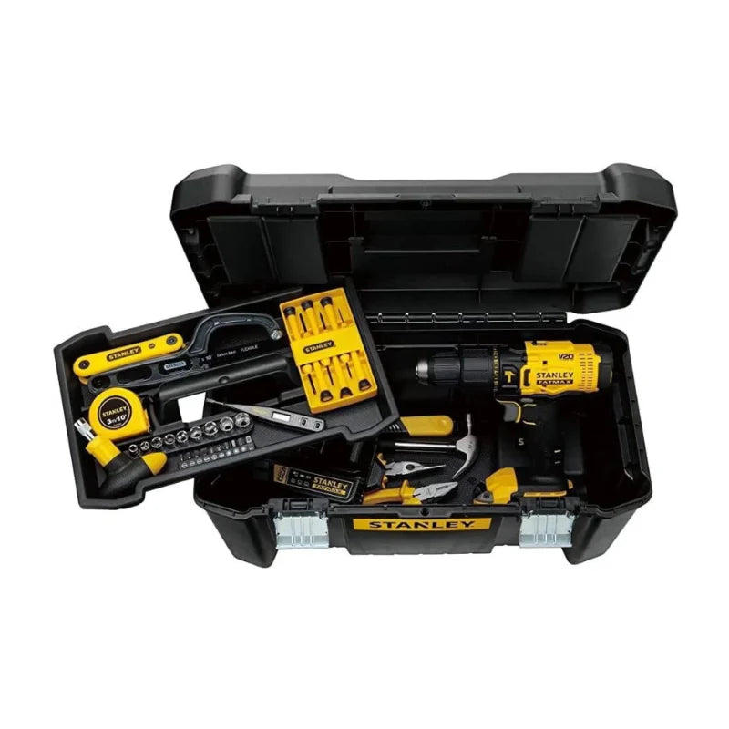 STANLEY SCD711C1H-B1, 20V 1.5AH Hammer Drill Screwdriver Brushless with 119PC of Hand Tools Set STANLEY SCD711C1H-B1, 20V 1.5AH Hammer Drill Screwdriver Brushless with 119PC of Hand Tools Set