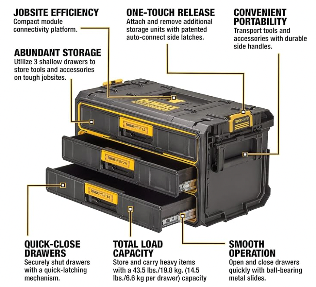 DEWALT TOUGHSYSTEM HEAVY DUTY TOOL BOX, 3 DRAWER UNIT,  DWST08330-1 DEWALT TOUGHSYSTEM HEAVY DUTY TOOL BOX, 3 DRAWER UNIT,  DWST08330-1