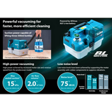 MAKITA VC014GLZ, 40V CORDLESS BRUSHLESS WET & DRY VACUUM, 7.5L, HEPA FLITER