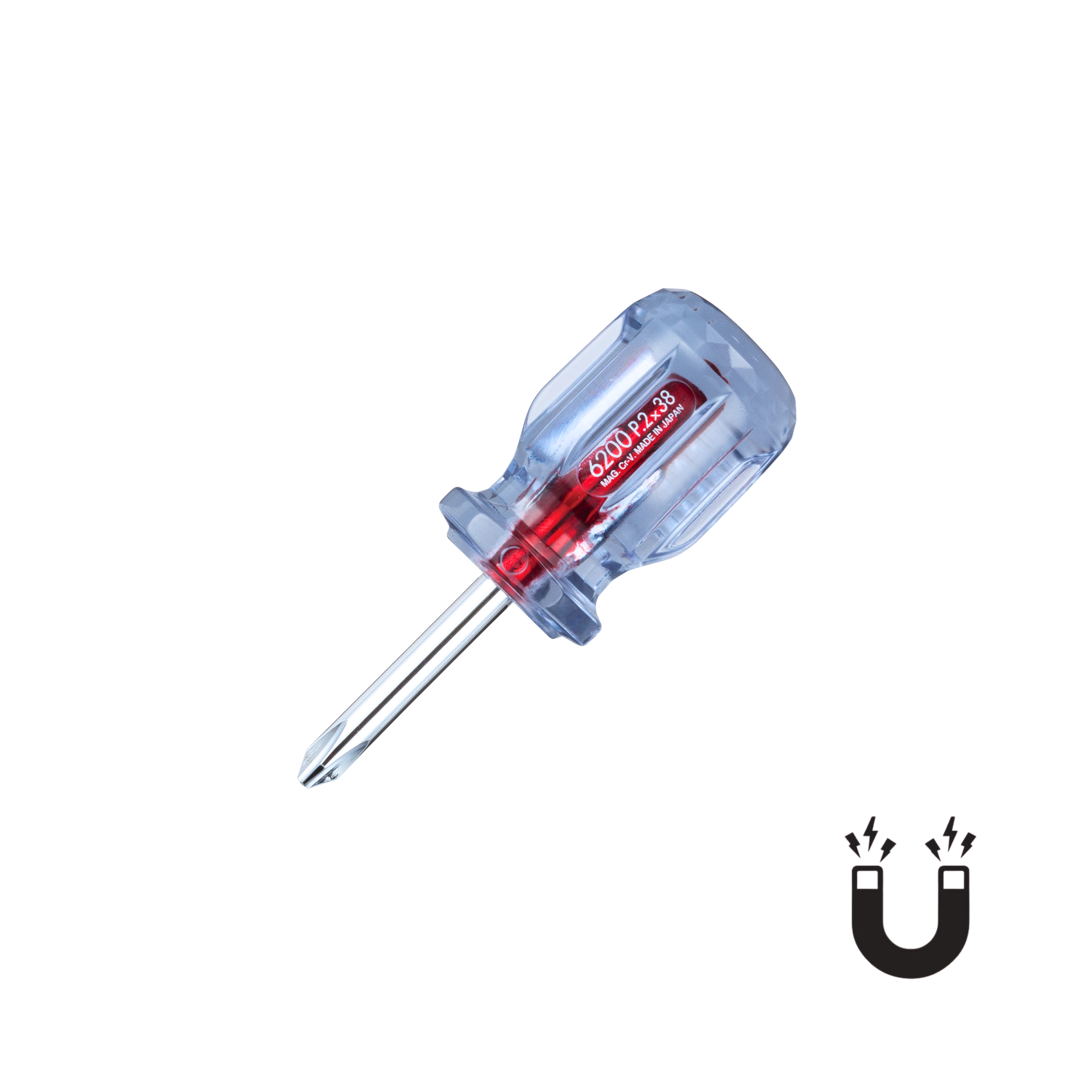 VESSEL NO.6200 SERIES, CRYSTALINE STUBBY MAGNETIC TIP SCREWDRIVER, PHILLIPS & SLOTTED