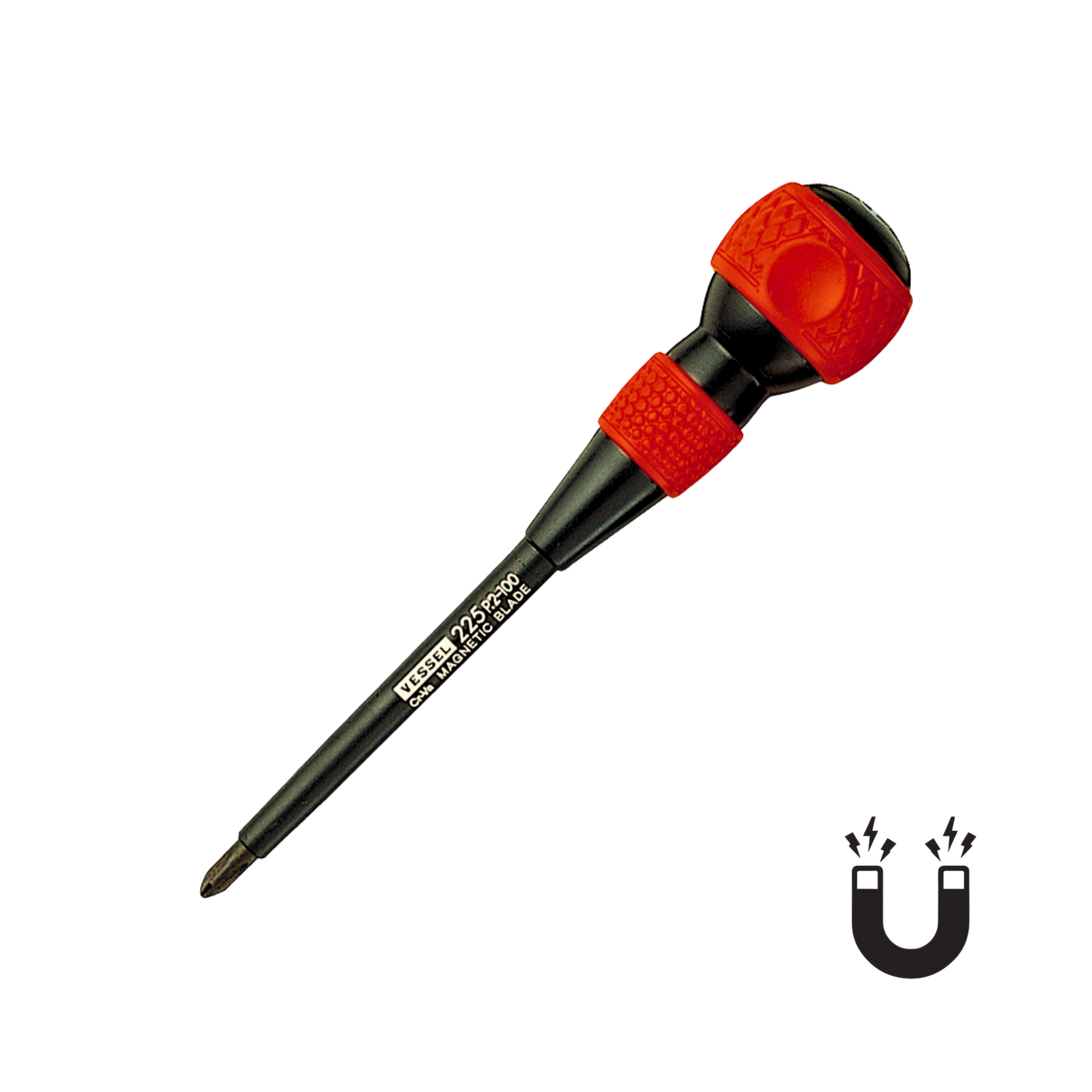 VESSEL NO.225 SERIES, BALL GRIP MAGNETIC TIP SCREWDRIVER, PHILLIPS & SLOTTED