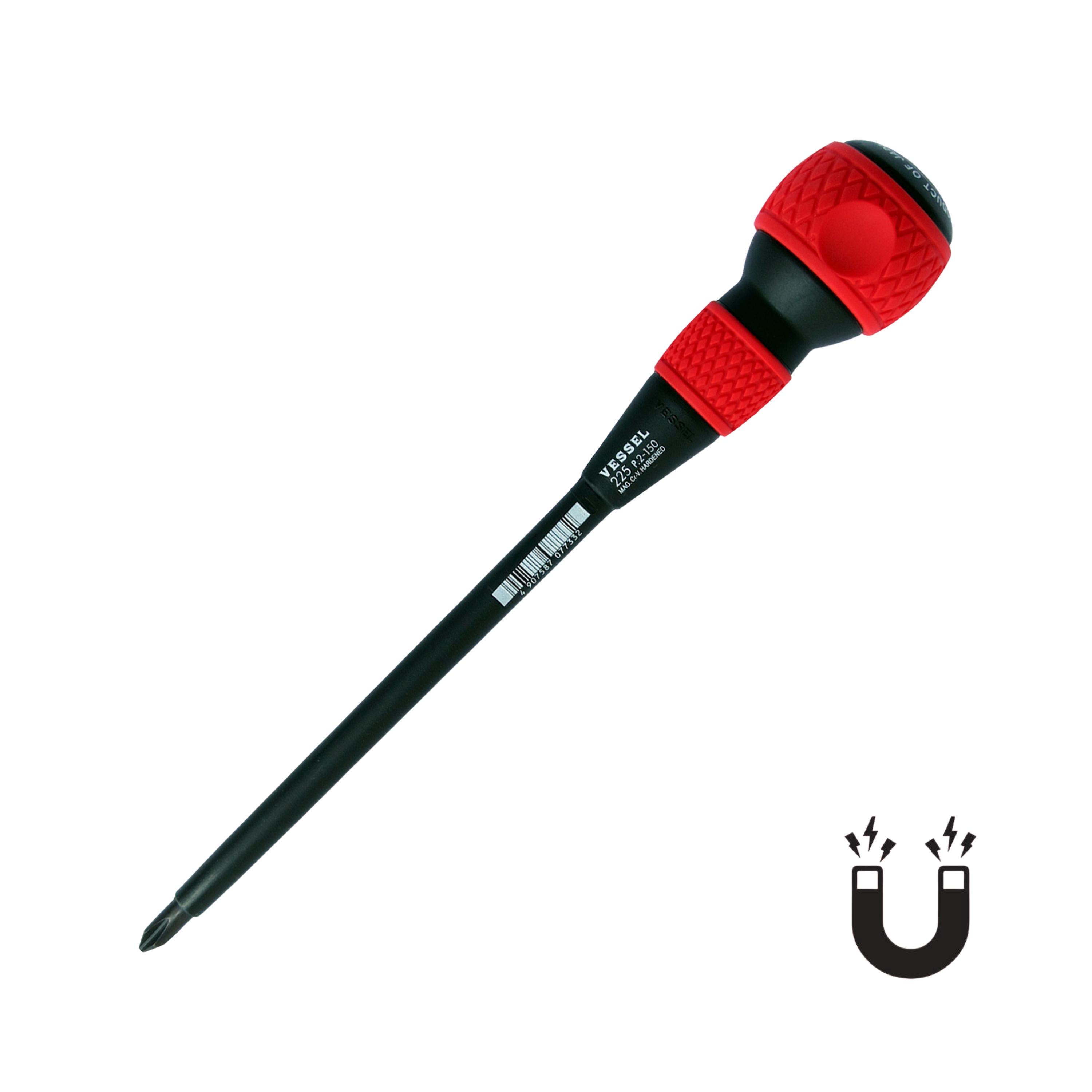 VESSEL NO.225 SERIES, BALL GRIP MAGNETIC TIP SCREWDRIVER, PHILLIPS & SLOTTED