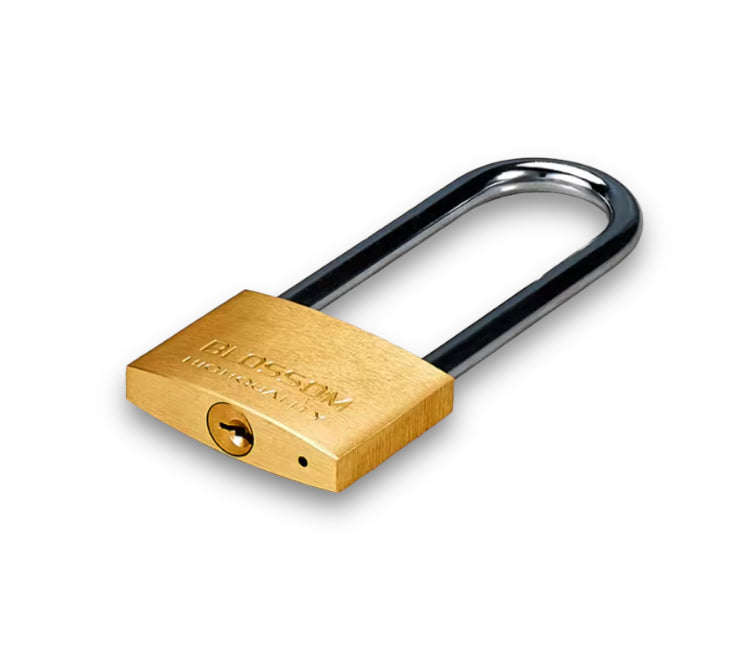 BLOSSOM HIGH SECURITY SOLID BRASS PADLOCK, LONG SHACKLE, BC16L