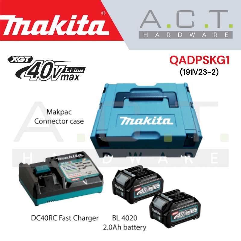 MAKITA QADPSKG1 MAKPAC 40Vmax POWER SOURCE KIT (2PCS BL4020 2.0AH BATTERIES, 1PC DC40RC CHARGER)