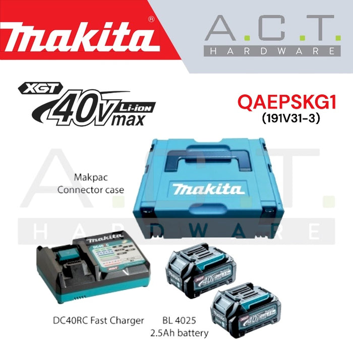 MAKITA QAEPSKG1 MAKPAC 40Vmax POWER SOURCE KIT (2PCS BL4025 2.5AH BATTERIES, 1PC DC40RC CHARGER)