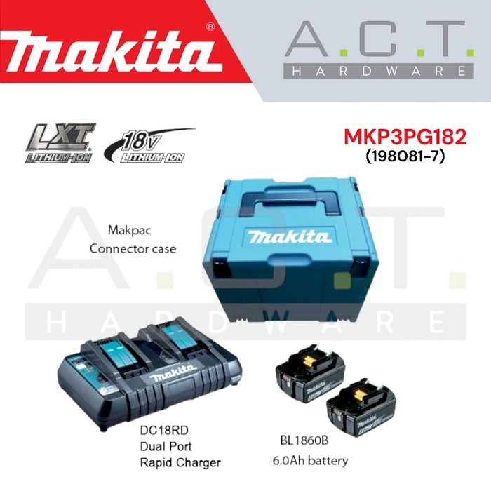 MAKITA MKP3PG182 MAKPAC 18V POWER SOURCE KIT (2PCS BL1860B 6.0AH BATTERIES, 1PC DC18RD CHARGER)