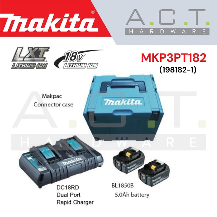 MAKITA MKP3PT182 MAKPAC 18V POWER SOURCE KIT (2PCS BL1850B 5.0AH BATTERIES, 1PC DC18RD CHARGER)