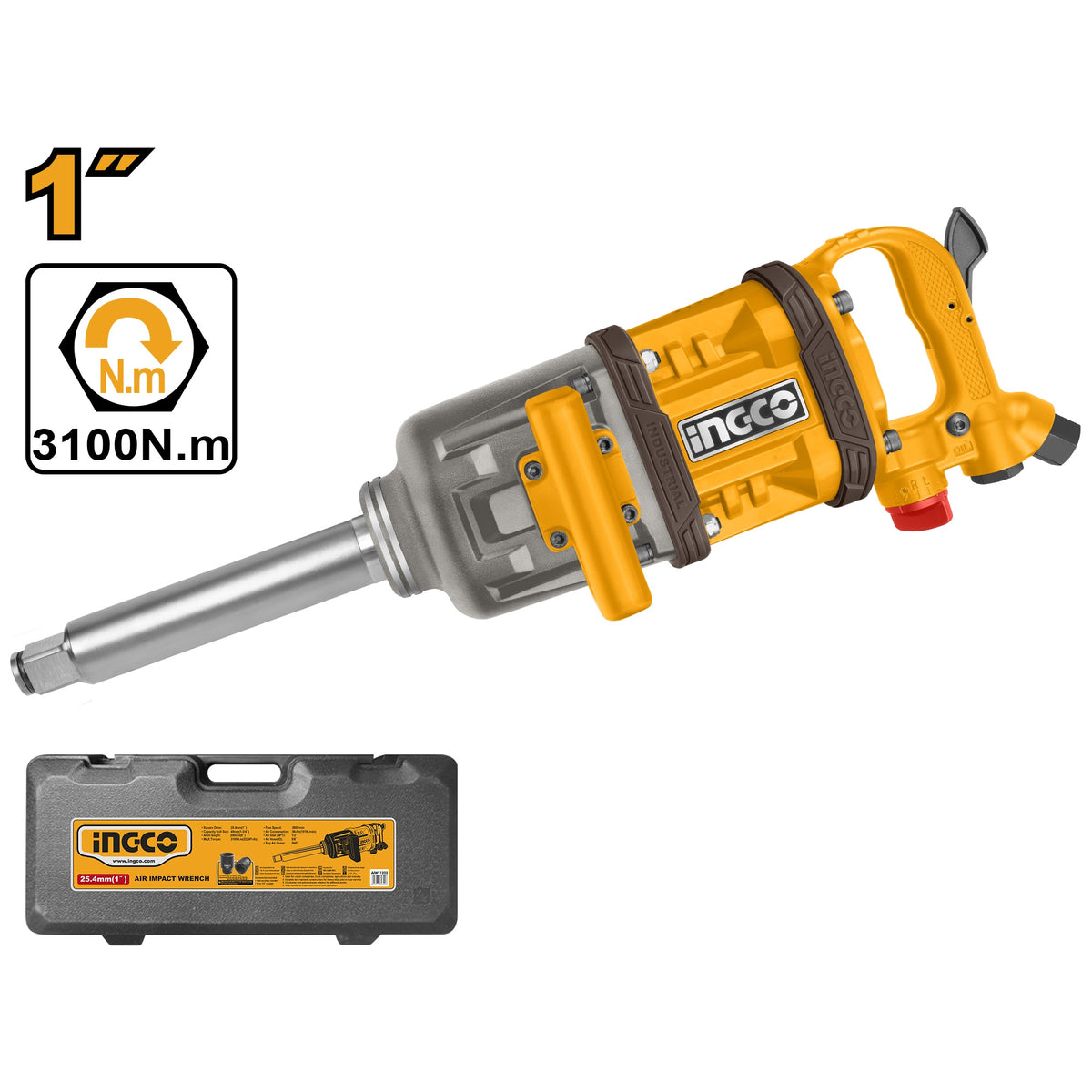 INGCO AIR IMPACT WRENCH 1" DR. MAX.TORQUE 3100NM (2220FT-LB), AIW11222