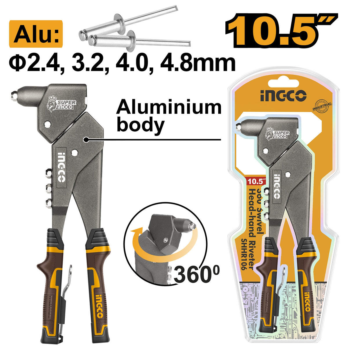 INGCO 360° SWIVEL HEAD RIVETER 2.4~4.8MM SHHR106 Main image