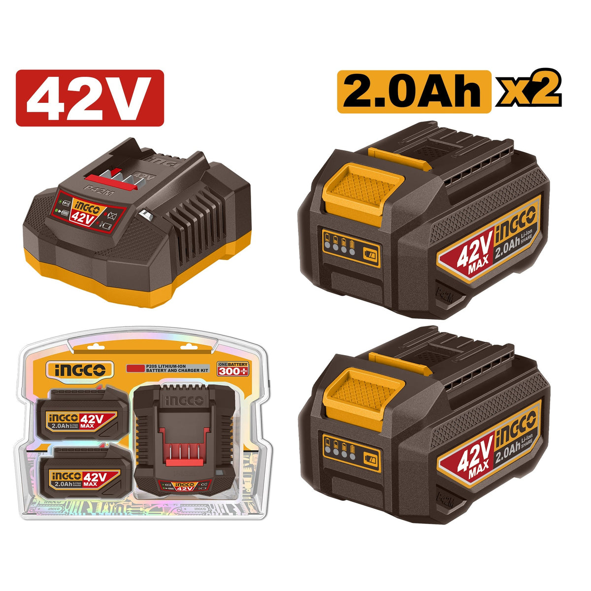 INGCO 42V 2X2.0AH + CHARGER BATTERY KIT FBCPM20221 Main image