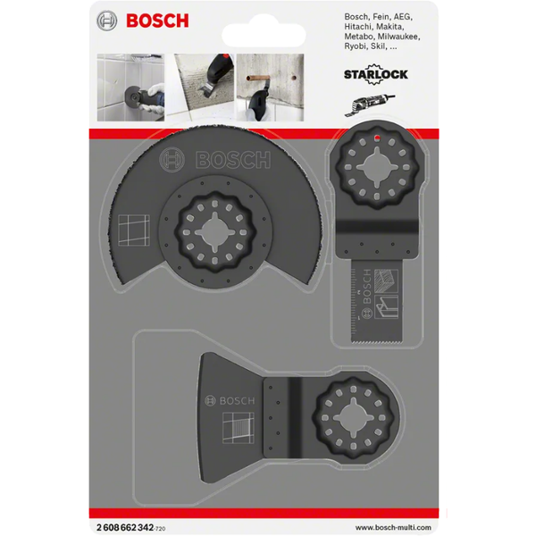 BOSCH Starlock OMT Basic Tile, Concrete & Stainless Steel Blades Set, For Oscillating Multitools, Oscillation Blade (3PC/PKT)