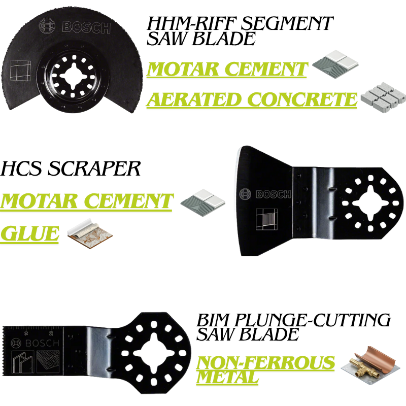 BOSCH Starlock OMT Basic Tile, Concrete & Stainless Steel Blades Set, For Oscillating Multitools, Oscillation Blade (3PC/PKT)