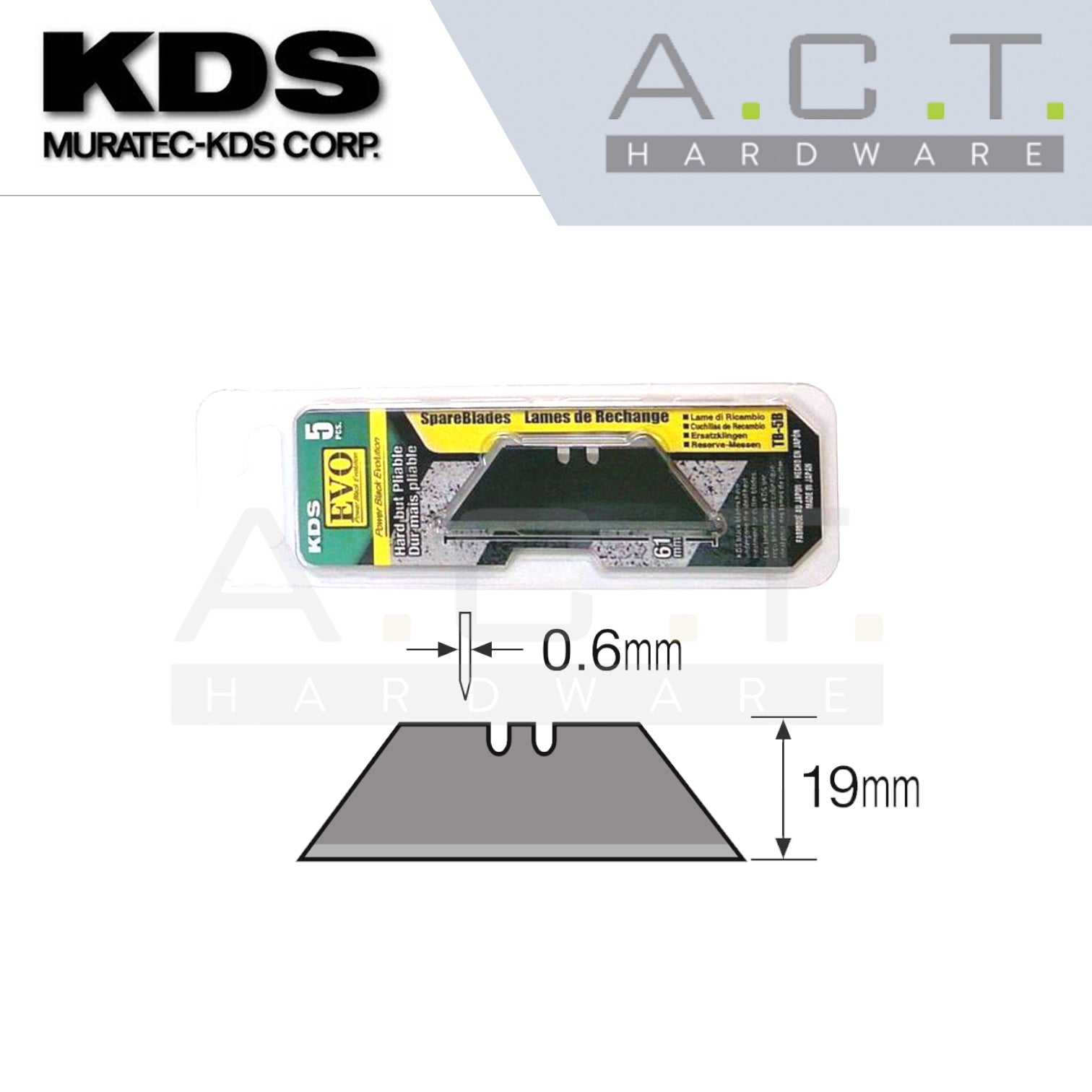 KDS TB-5B, SPARE UTILITY BLADES 19MM (5PCS/PKT) Main image