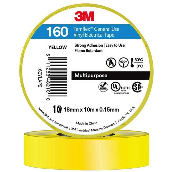 3M TEMFLEX 160 GP VINYL ELEC TAPE 18MMX10M