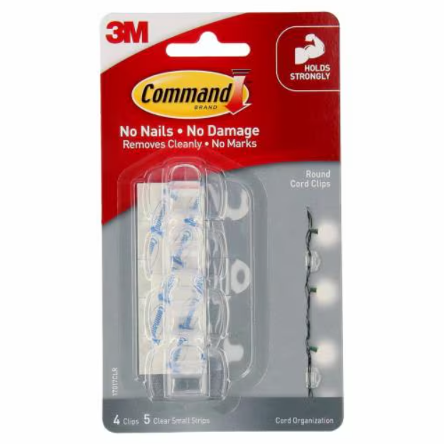3M CLEAR ROUND CORD CLIPS WITH CLEAR STRIPS 17017CLR Main image