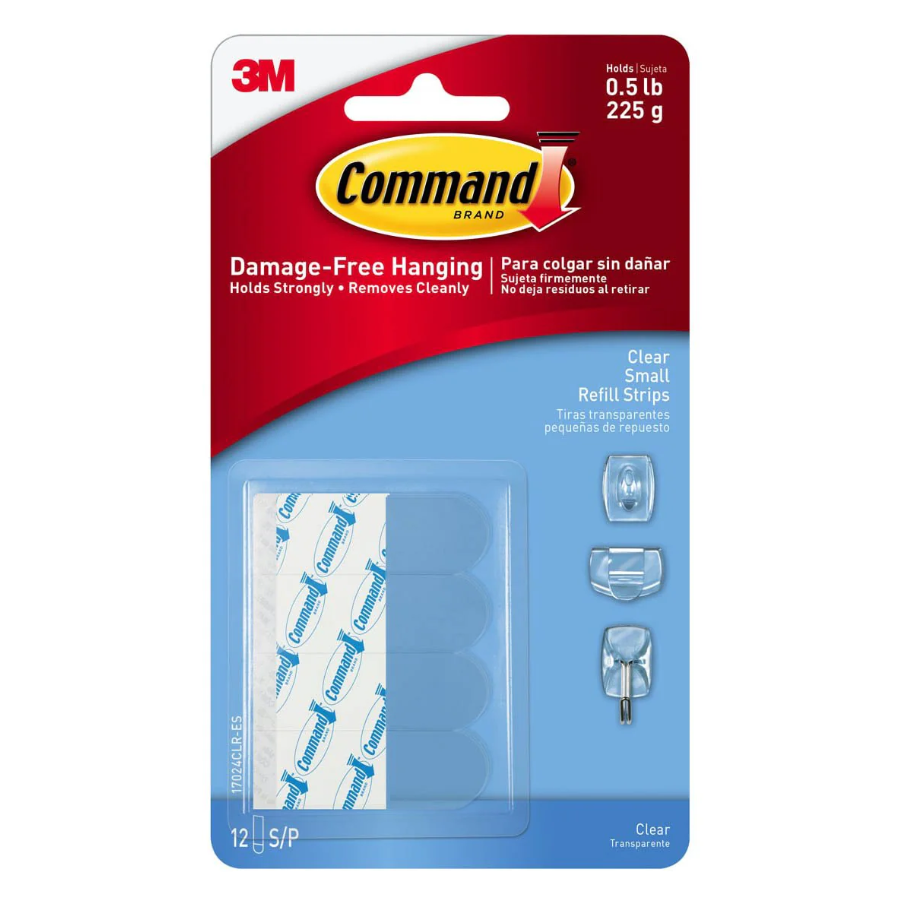 3M COMMAND CLEAR SMALL REFILL STRIPS 17024CLR (12-STRIPS/PK) Main image