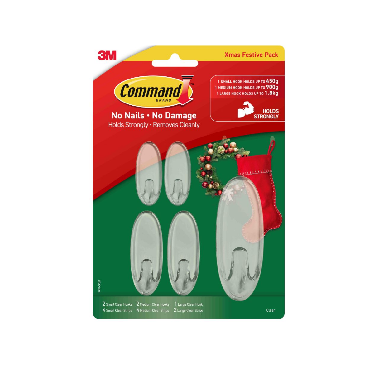 3M COMMAND 17091-5CLR CHRISTMAS PACK ASSORTED CLEAR HOOKS