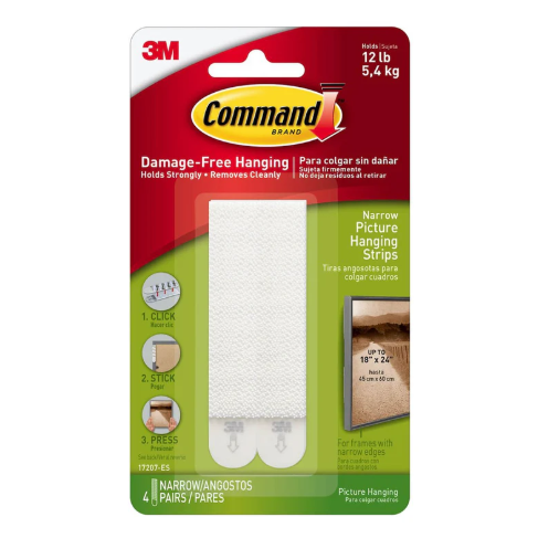 3M COMMAND 17207 NARROW PICTURE HANGING STRIPS WHT Main image