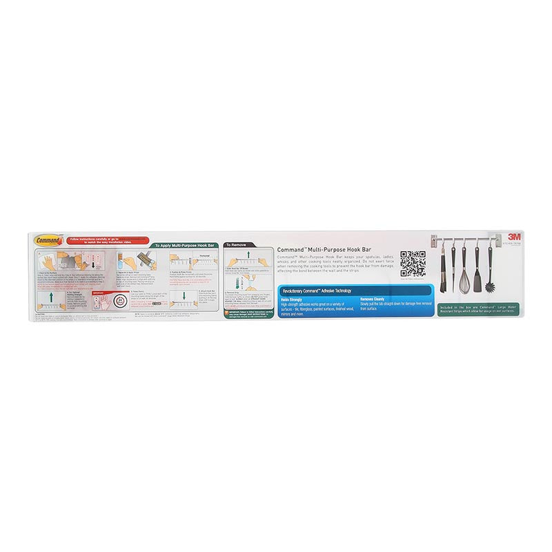 3M COMMAND STAINLESS STEEL MULTI-PURPOSE HOOK BAR 17676B