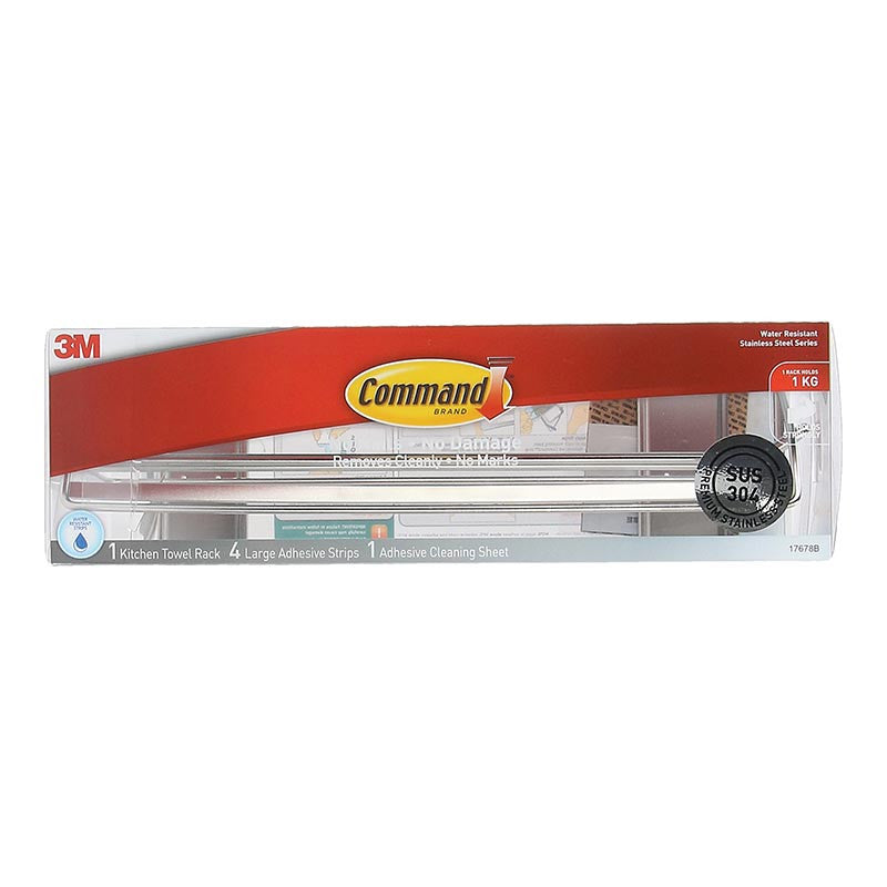 3M COMMAND STAINLESS STEEL KITCHEN TOWEL RACK 17678B