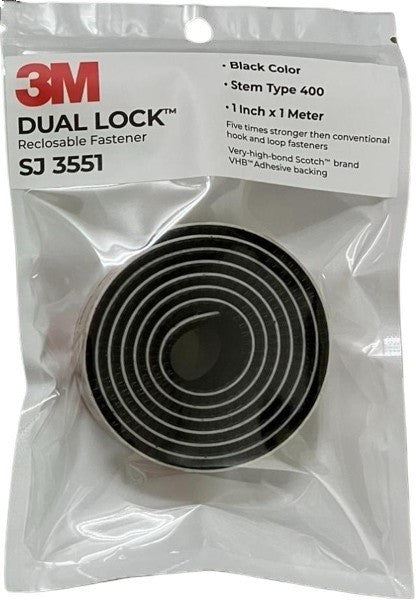 3M DUAL LOCK RECLOSABLE FASTENER BLACK 25MM X 1M 3MSJ3551