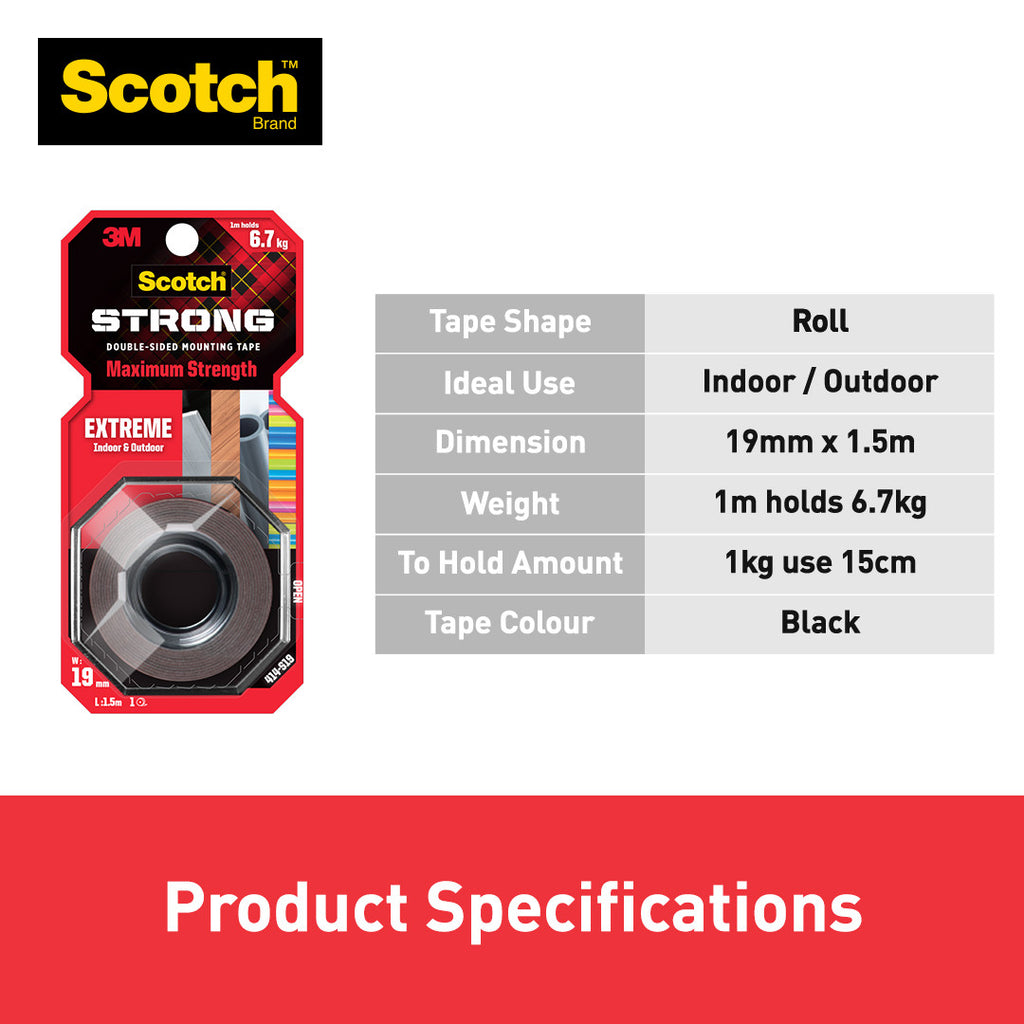 3M SCOTCH 414-S19 EXTREME DOUBLE-SIDED MOUNTING TAPE 19MMX1.5M