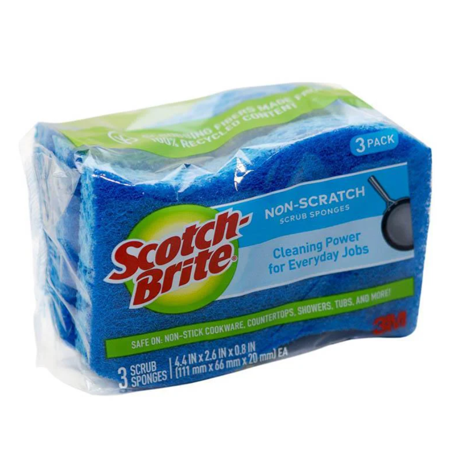3M SCOTCHBRITE ALL PURPOSE SOFT SCOUR SCRUB SPONGE 3PC/PACK 520-3 Main image