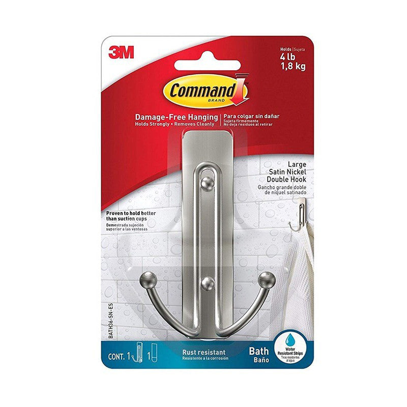 3M COMMAND BATH DOUBLE HOOKS LARGE SATIN NICKEL (BATH36)