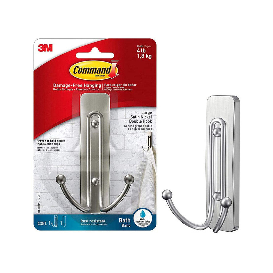 3M COMMAND BATH DOUBLE HOOKS LARGE SATIN NICKEL (BATH36) Secondary image