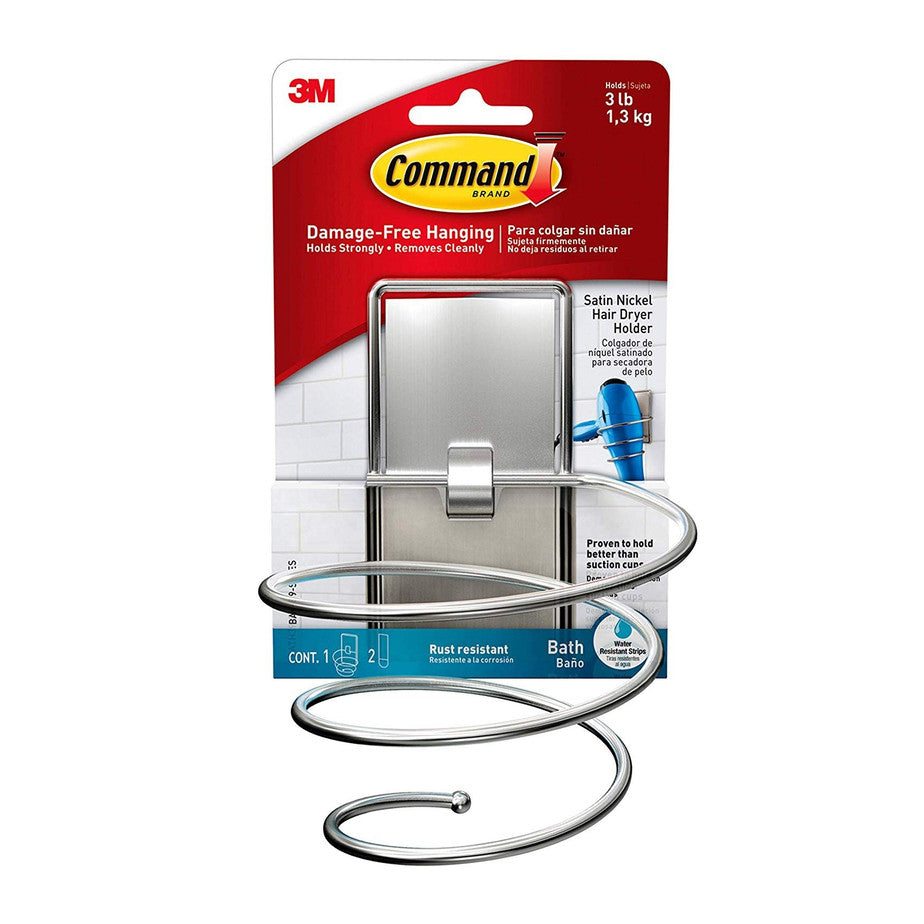 3M COMMAND BATH39 SATIN NICKEL HAIR DRYER HOLDER