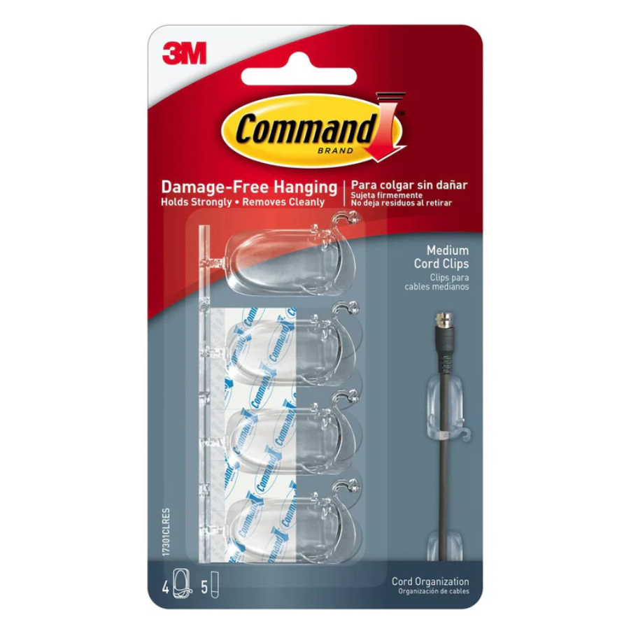 3M CLEAR MEDIUM CORD ORGANIZERS WITH CLEAR STRIPS
