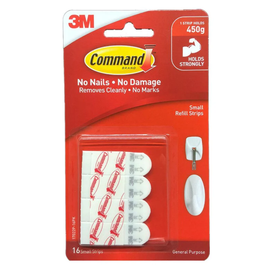 3M COMMAND SMALL REFILL STRIPS 16 STRIPS/PK