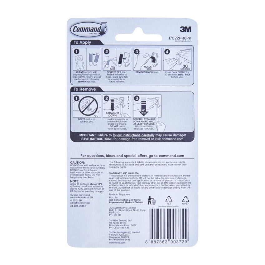 3M COMMAND SMALL REFILL STRIPS 16 STRIPS/PK