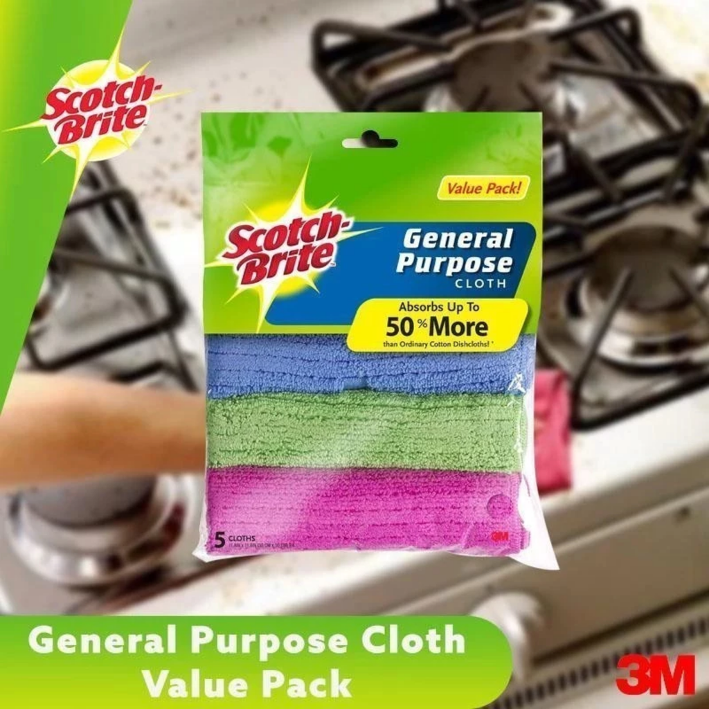 3M SCOTCH-BRITE MFGEN-5PCS GENERAL PURPOSE MICROFIBRE CLOTH VALUE PACK