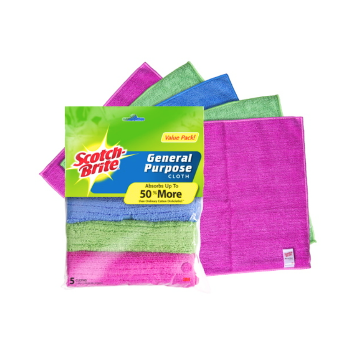 3M SCOTCH-BRITE MFGEN-5PCS GENERAL PURPOSE MICROFIBRE CLOTH VALUE PACK