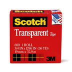 3M SCOTCH PREMIUM TRANSPARENT TAPE 3/4''X36YD