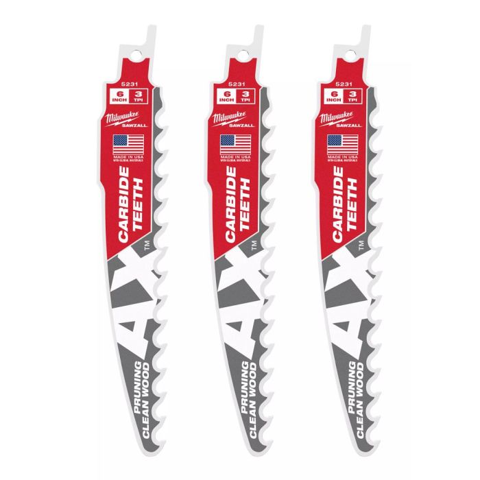 MILWAUKEE 48-00-5333 , 12” (300mm) 3TPI AX™ Pruning SAWZALL™ Blade w/ Carbide Teeth (3pcs) Main image