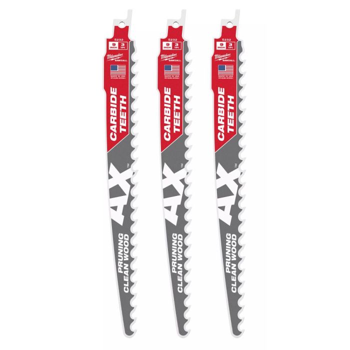 MILWAUKEE 48-00-5332 , 9” (230mm) 3TPI AX™ Pruning SAWZALL™ Blade w/ Carbide Teeth (3pcs)