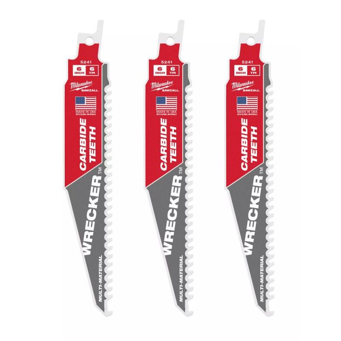 MILWAUKEE 48-00-5341 , 6" (150mm) 6TPI WRECKER with Carbide Teeth Sawzall Blade (3pcs)