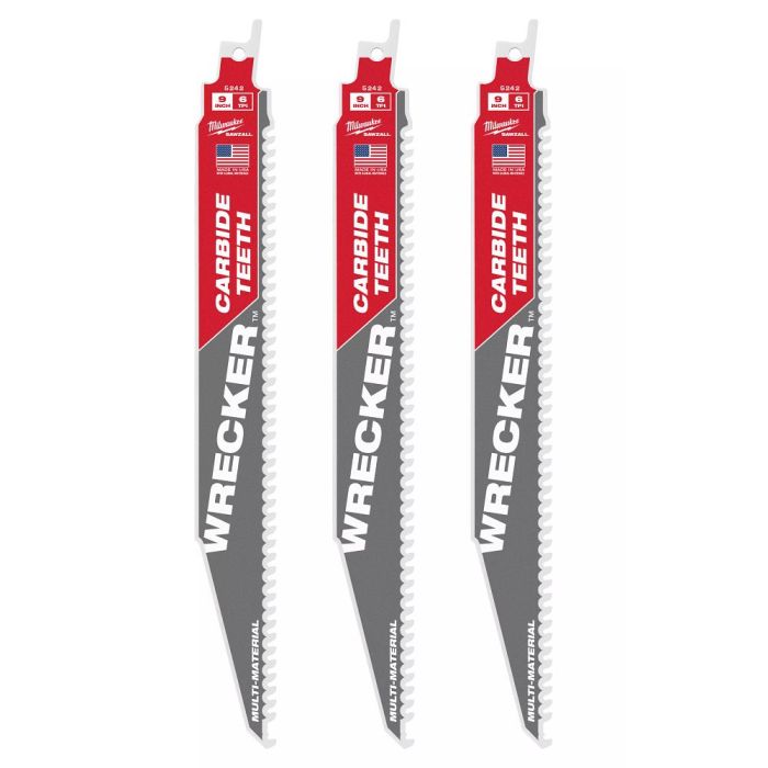 MILWAUKEE 48-00-5342 , 9" (230mm) 6TPI WRECKER with Carbide Teeth Sawzall Blade (3pcs) Main image