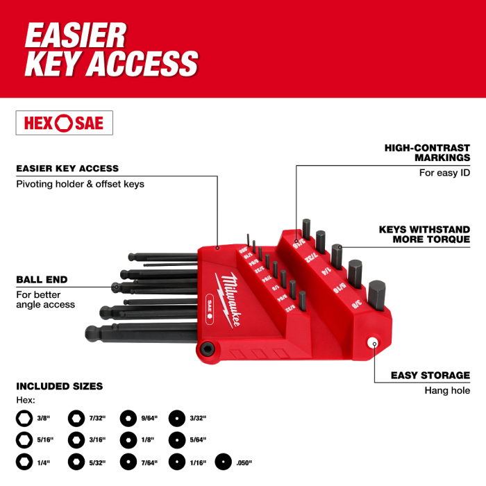 MILWAUKEE 48-22-2185 , 13-Key L-Style Ball End Hex Key Set - SAE Secondary image