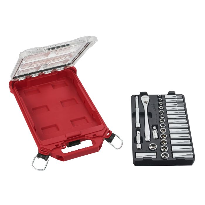 MILWAUKEE 48-22-9482 , 32pcs 3/8" Drive Ratchet and Socket Set with PACKOUT™ Low-Profile Compact Organiser - Metric Main image