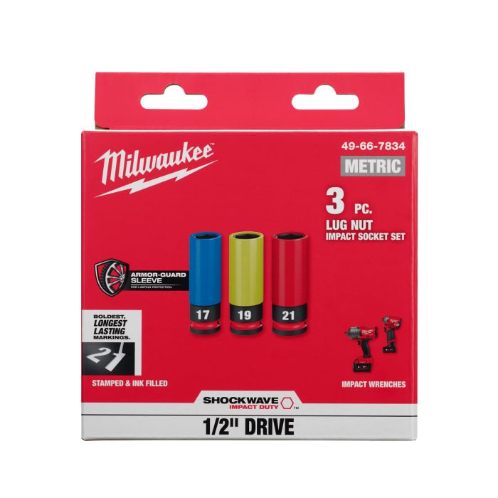 MILWAUKEE 49-66-7834 , SHOCKWAVE™ Impact Duty 1/2" Drive Metric Lug Nut Wheel Socket (3pcs)