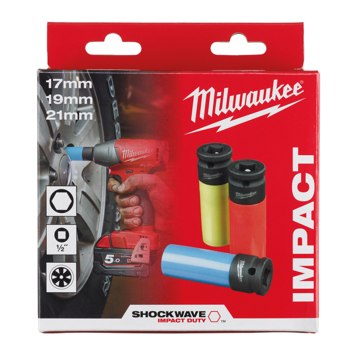 MILWAUKEE 4932451568, SHOCKWAVE™ 1/2" Automotive Impact Socket Set (3pcs) with AMORUR GUARD CASE