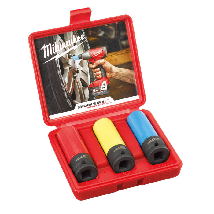 MILWAUKEE 4932451568, SHOCKWAVE™ 1/2" Automotive Impact Socket Set (3pcs) with AMORUR GUARD CASE